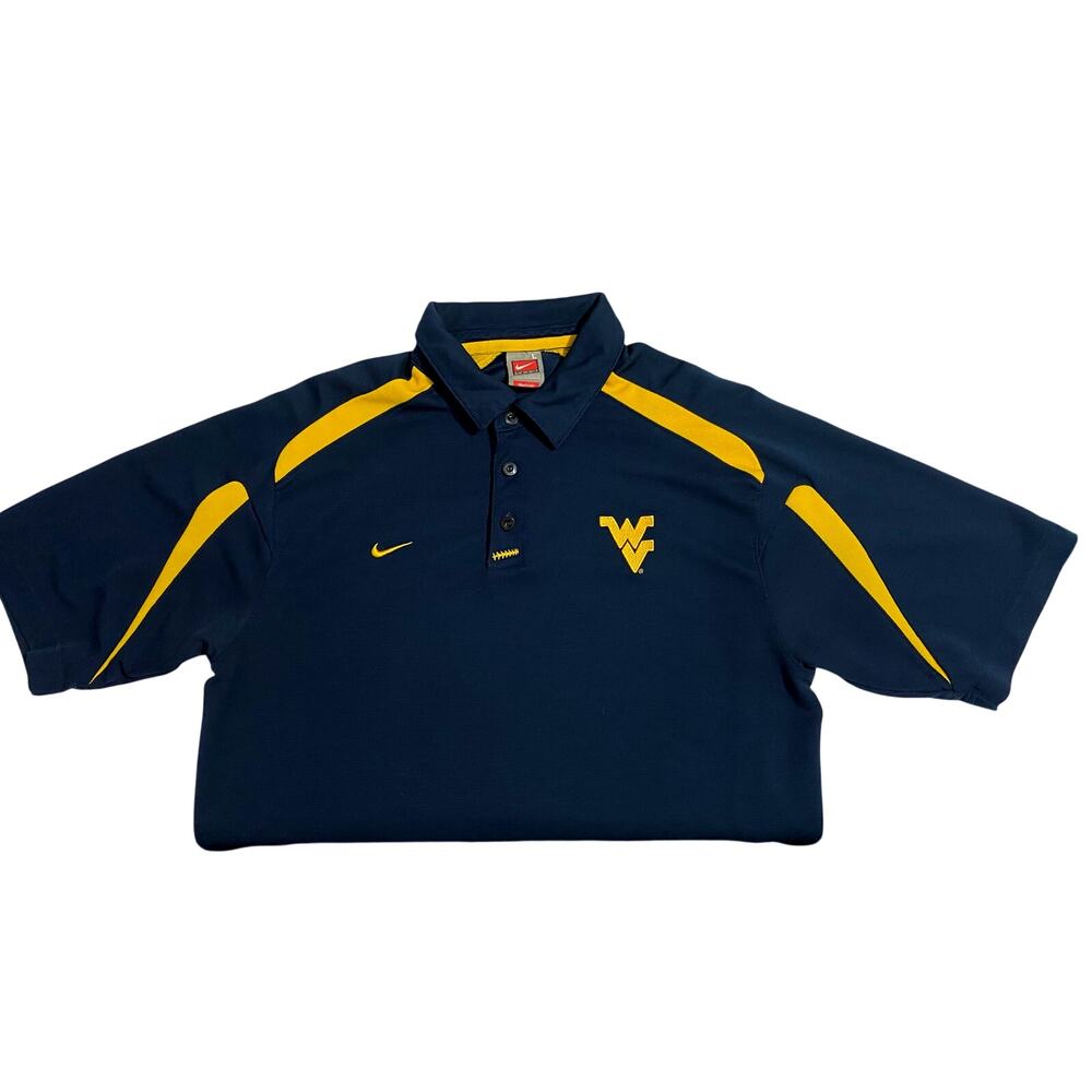 Nike West Virginia Mountaineers Polo Shirt Mens Large Blue Dri Fit Golf NCAA